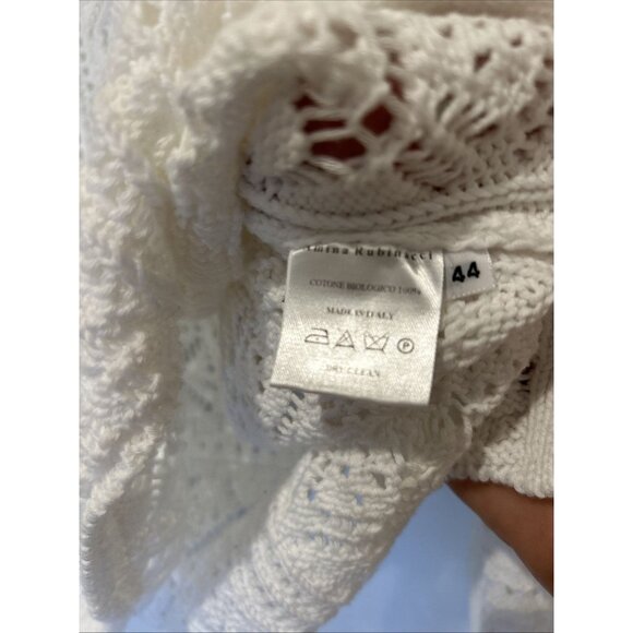 Amina Rubinacci White Crochet Knit V‎ Neck Long Sleeve Sweater Top XL Old Money - Picture 5 of 8